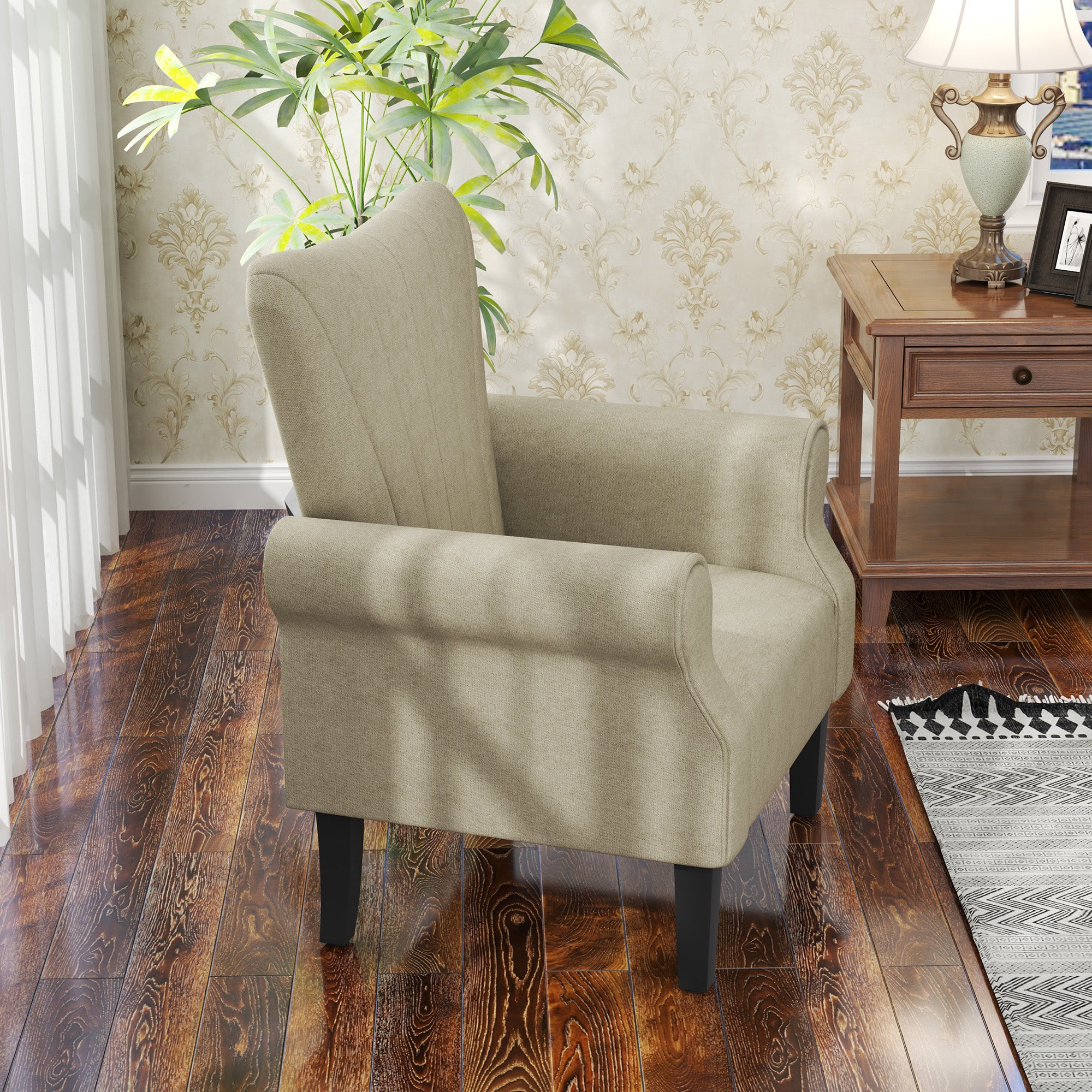 HOMCOM Upholstered Accent Chair with Rolled Arms and Wood Legs, Armchair for Living Room Bedroom, Beige